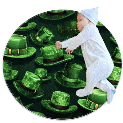 VAPOKF Round Saint Patrick’s Green Hat Rug, 70 cm