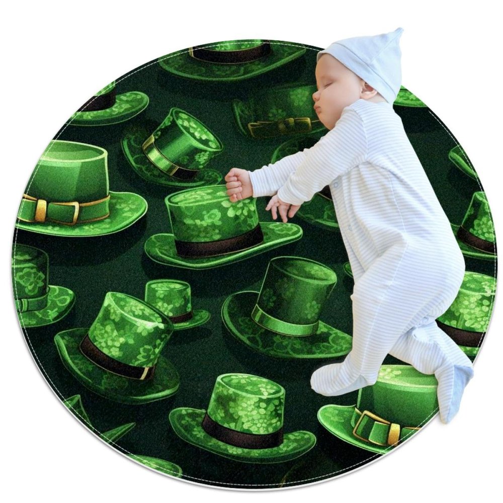 VAPOKF Round Saint Patrick’s Green Hat Rug, 70 cm