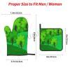 Green Woods Pattern Kitchen Oven Mitts and Pot Holders Set view 3