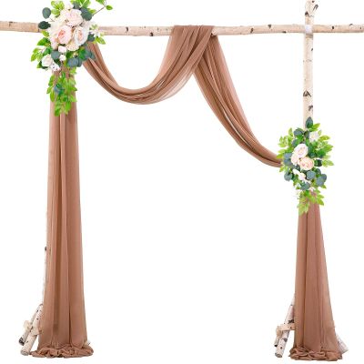 FANSU Wedding Arch Curtain, Chiffon Tulle Draping Backdrop for Wedding Ceremony, Birthday and Party Decor, 4.9 x 19.6 ft / 150 x 600 cm, Russet