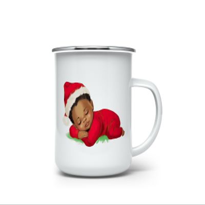 MAXIKIWI Durable Enamel Coffee or Tea Camping Mug, Indoor/Outdoor, Sleeping Baby, Christmas, 350 ml