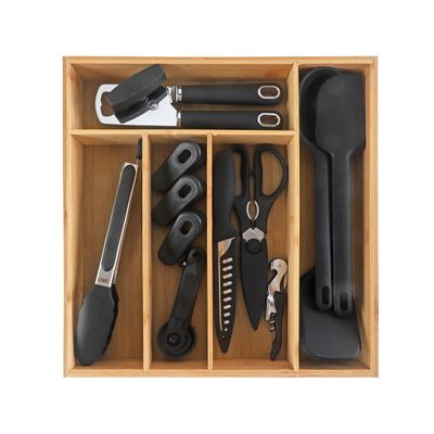 COOK WITH COLOR Bamboo Kitchen Utensil Set with Drawer Organizer, Black, 18-Piece