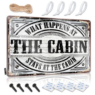 Metal Sign “What Happens at the Cabin Stays at the Cabin” for Man Caves and Bars, 30 x 40 cm