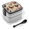 LMNGH Bento Box, Stackable Lunch Box with Utensils, Chicken Print view 2