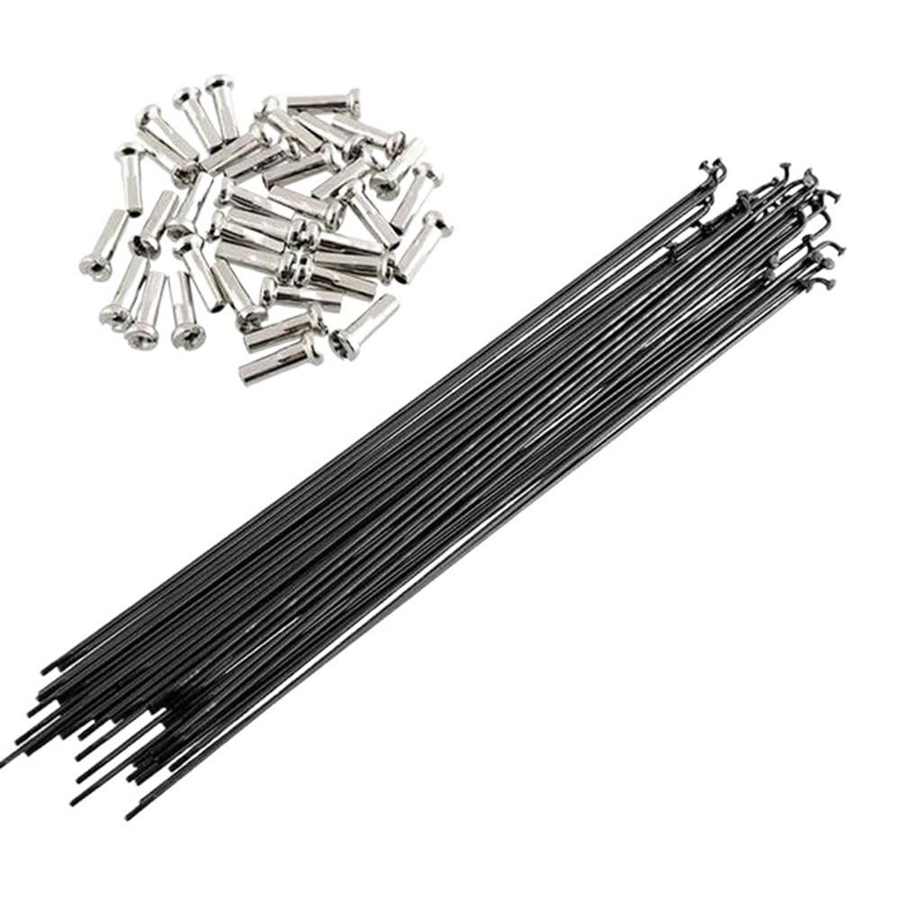 QAINKUN Bicycle Spokes, Black Steel, 36-Pack, 14G J-Bend, 253 mm