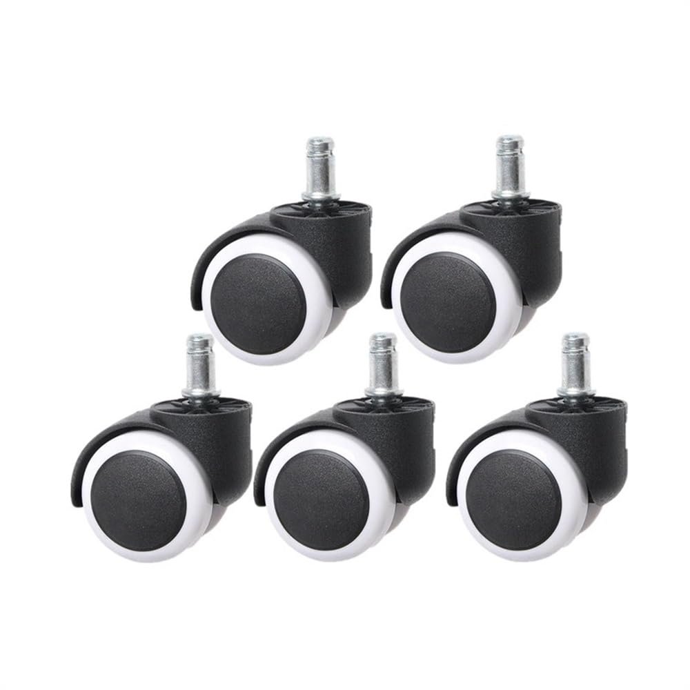 Furniture Casters, 5-Pack, 2-Inch PU Wheels, 11 mm White Circlip