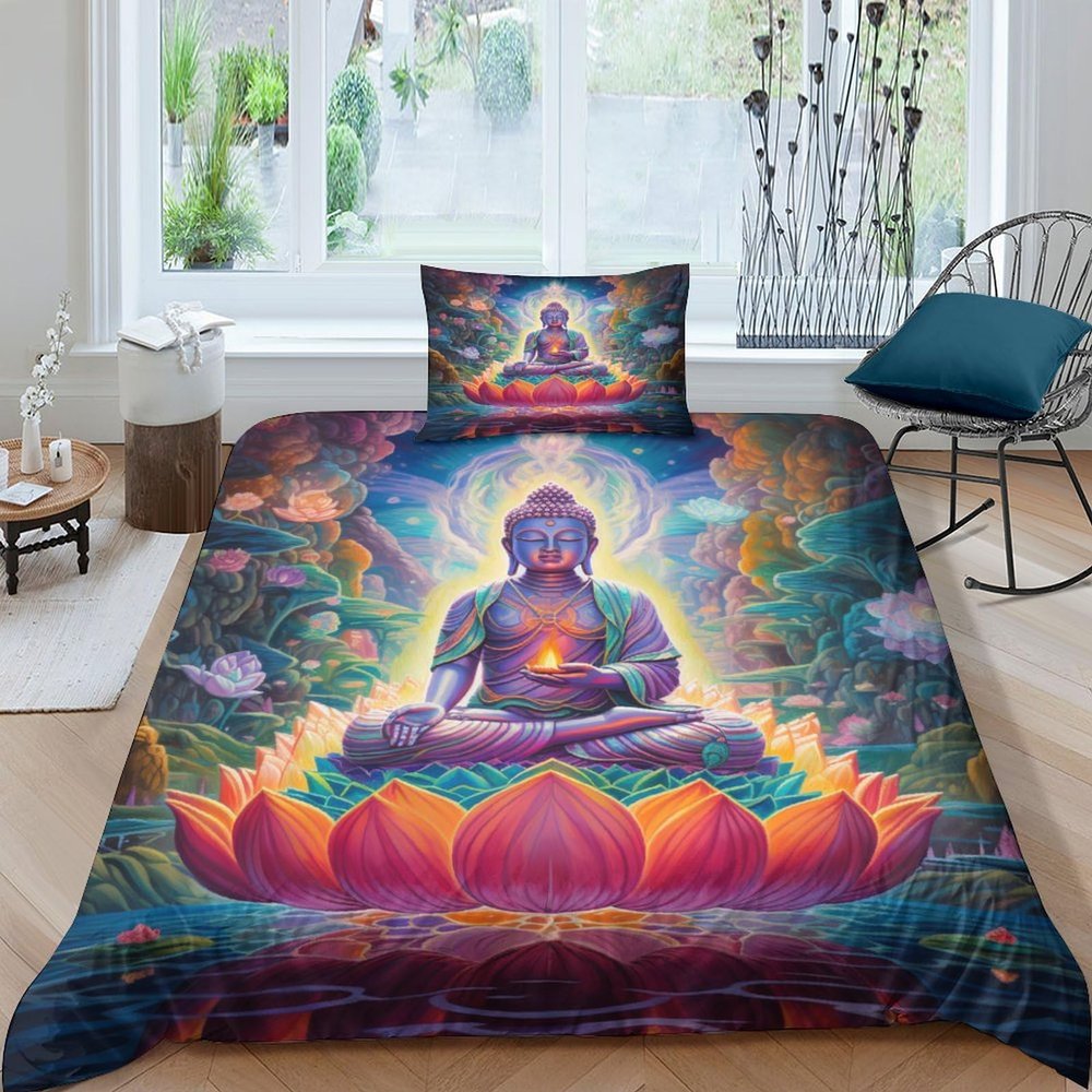 Buddha 2-Piece Duvet Cover Set, Soft Hypoallergenic Wrinkle-Free Microfiber, with Zippered Pillowcase