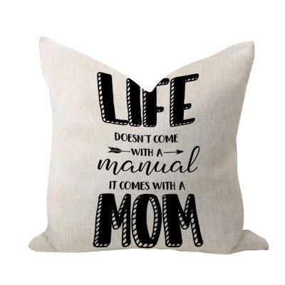 WSDESDEC Life Doesn't Come with a Manual Cotton-Linen Pillow Cover, 50.8 x 50.8 cm