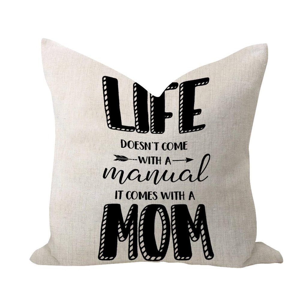 WSDESDEC Life Doesn't Come with a Manual Cotton-Linen Pillow Cover, 50.8 x 50.8 cm