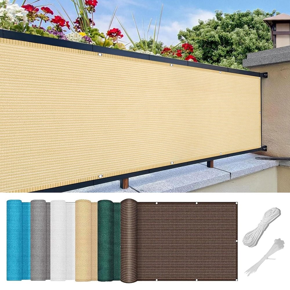 Balcony Privacy Screen 110 x 1000 cm, HDPE, Breathable, Cream