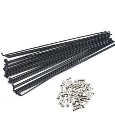 QAINKUN Bicycle Spokes, 36 Pieces, 14G J-Bend Steel with Nipples, 253–294 mm, Black, 257 mm