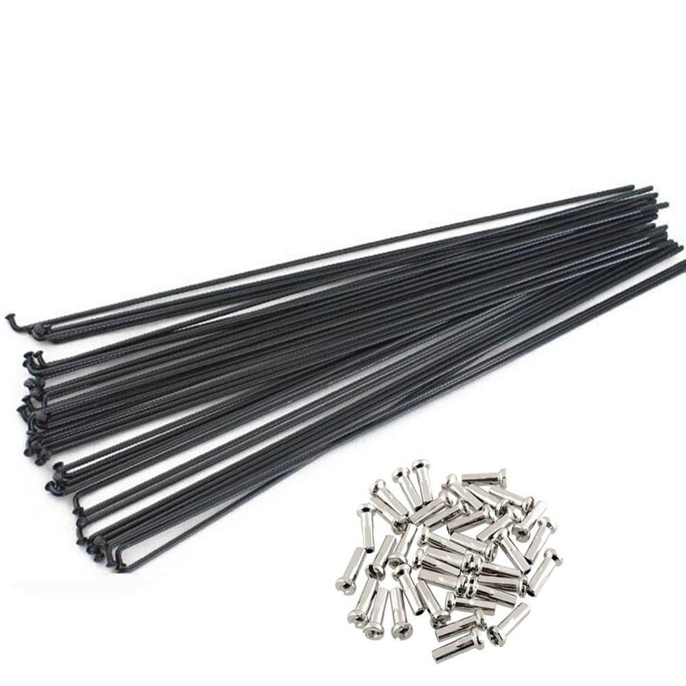 QAINKUN Bicycle Spokes, 36 Pieces, 14G J-Bend Steel with Nipples, 253–294 mm, Black, 257 mm