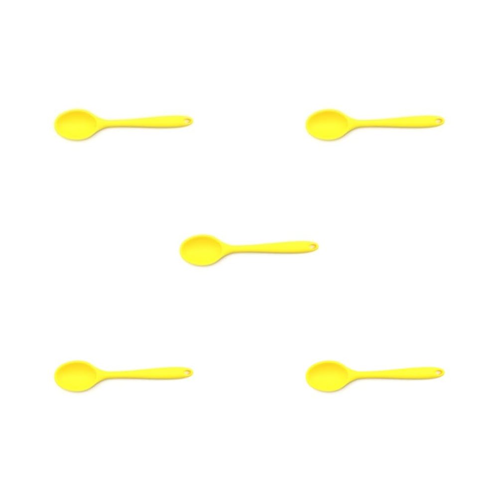 5-Piece Yellow Silicone Spoon Set with Long Handles, Heat-Resistant and Flexible