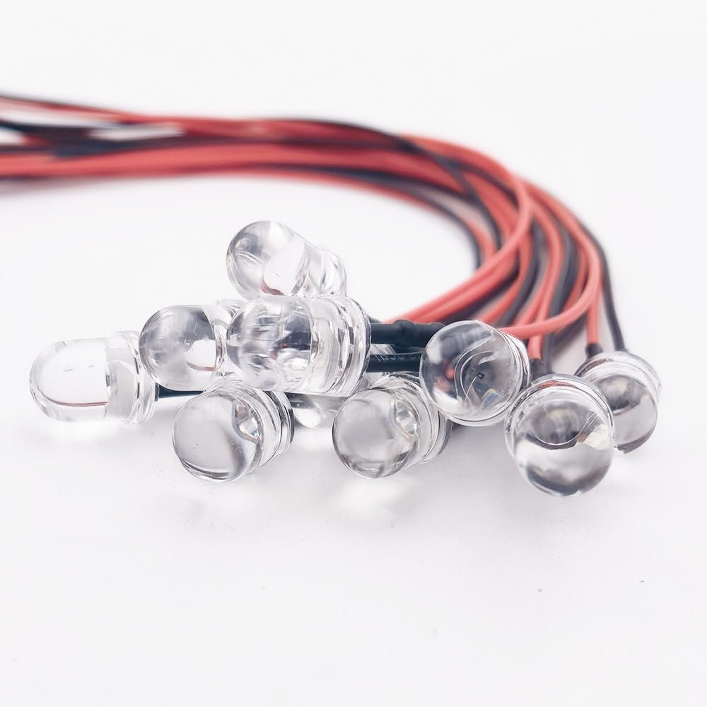 50-Pack 10mm Round Pre-Wired UV LEDs with Plastic Holders, Purple 395–400nm