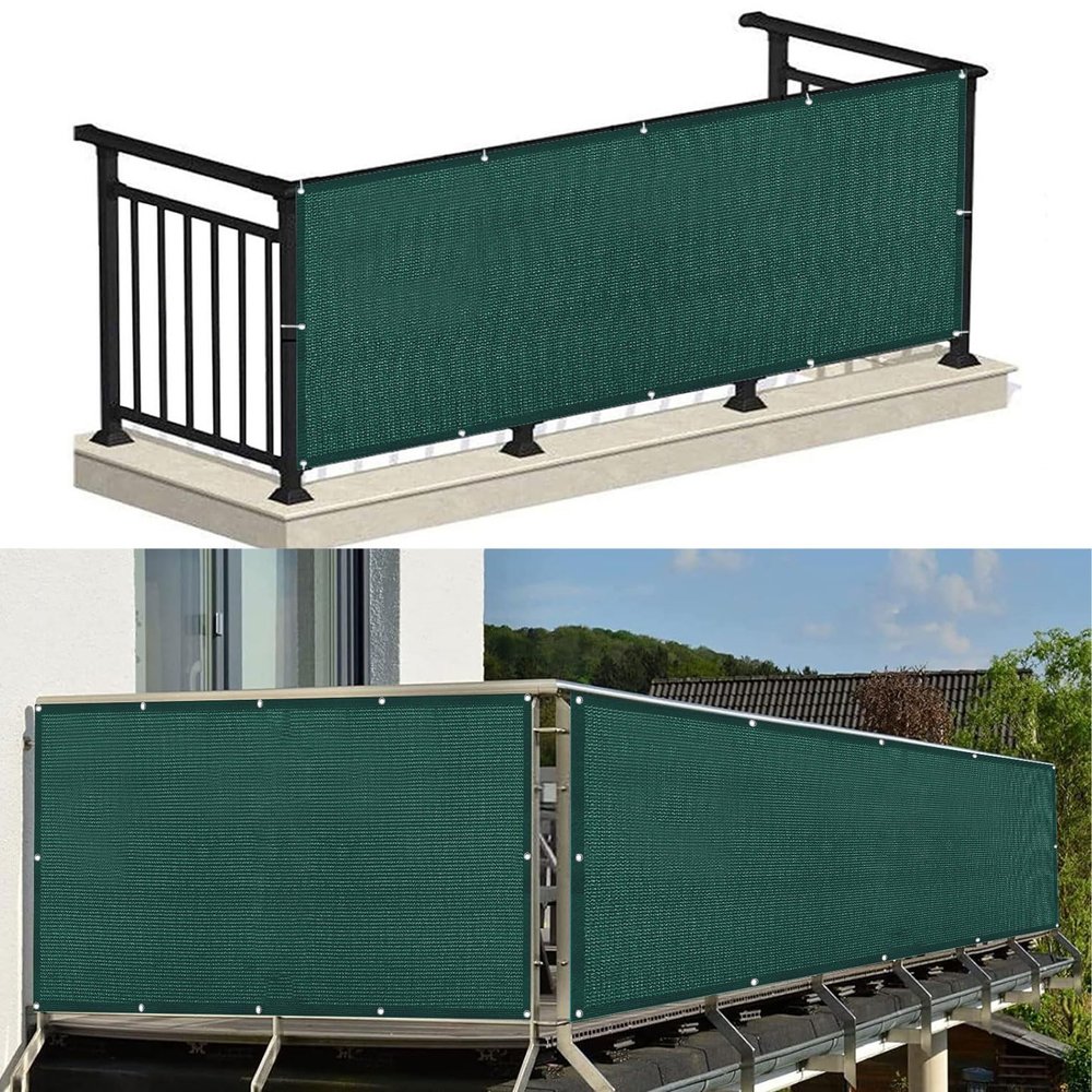 Balcony Privacy Screen with Grommets, 140 x 150 cm, Dark Green