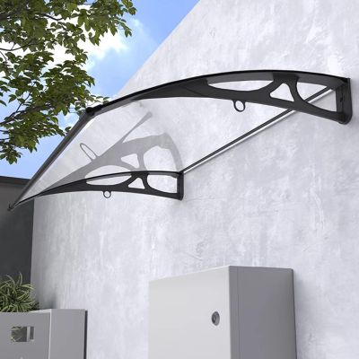 WJXIN Door Awning, Arched 2.5 mm Polycarbonate Canopy with Aluminum Frame, Black, 60 x 120 cm
