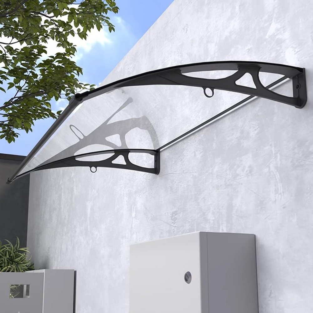 WJXIN Door Awning, Arched 2.5 mm Polycarbonate Canopy with Aluminum Frame, Black, 60 x 120 cm