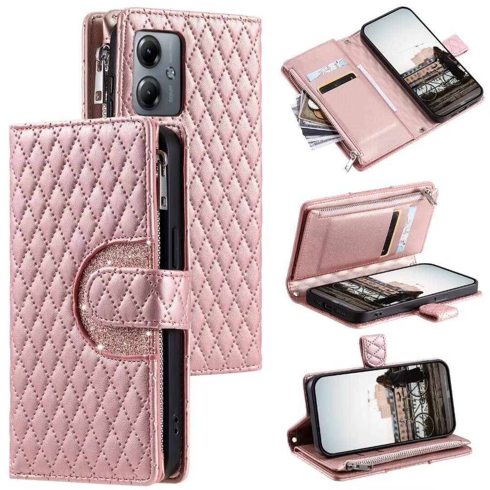 Glitter PU Leather Wallet Case for OPPO A17 4G/A17K, Pink