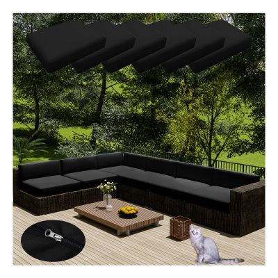 HonunGron 6-Pack Waterproof Sofa Seat Cushion Covers with Zippers, Fade-Resistant Outdoor Covers for Patio Furniture, 60 x 60 cm, Black