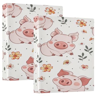 3-Ring Binder with Flower and Pig, 1.5 in, Round Rings for 200 Sheets, Non-Slip Metal Clip