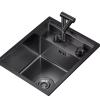 Stainless Steel Single-Bowl Kitchen Sink with Cover and Foldable Faucet, Black, 45 x 35 x 23 cm view 1
