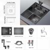 Stainless Steel Single-Bowl Kitchen Sink with Cover and Foldable Faucet, Black, 45 x 35 x 23 cm view 2
