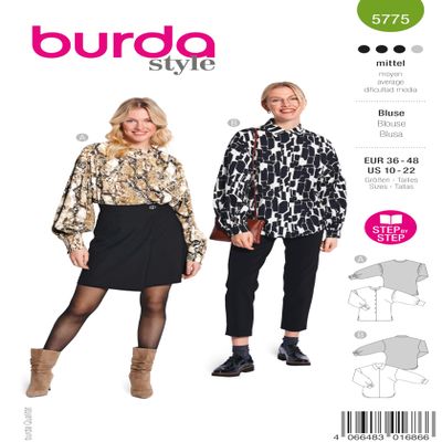 burda style Women's Long-Sleeve Shirt Blouse Pattern, Sizes 36–48