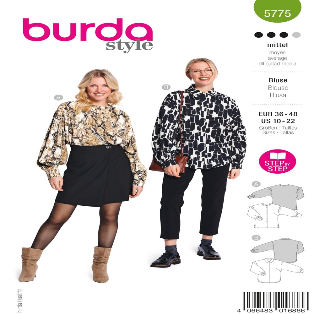 burda style Women's Long-Sleeve Shirt Blouse Pattern, Sizes 36–48