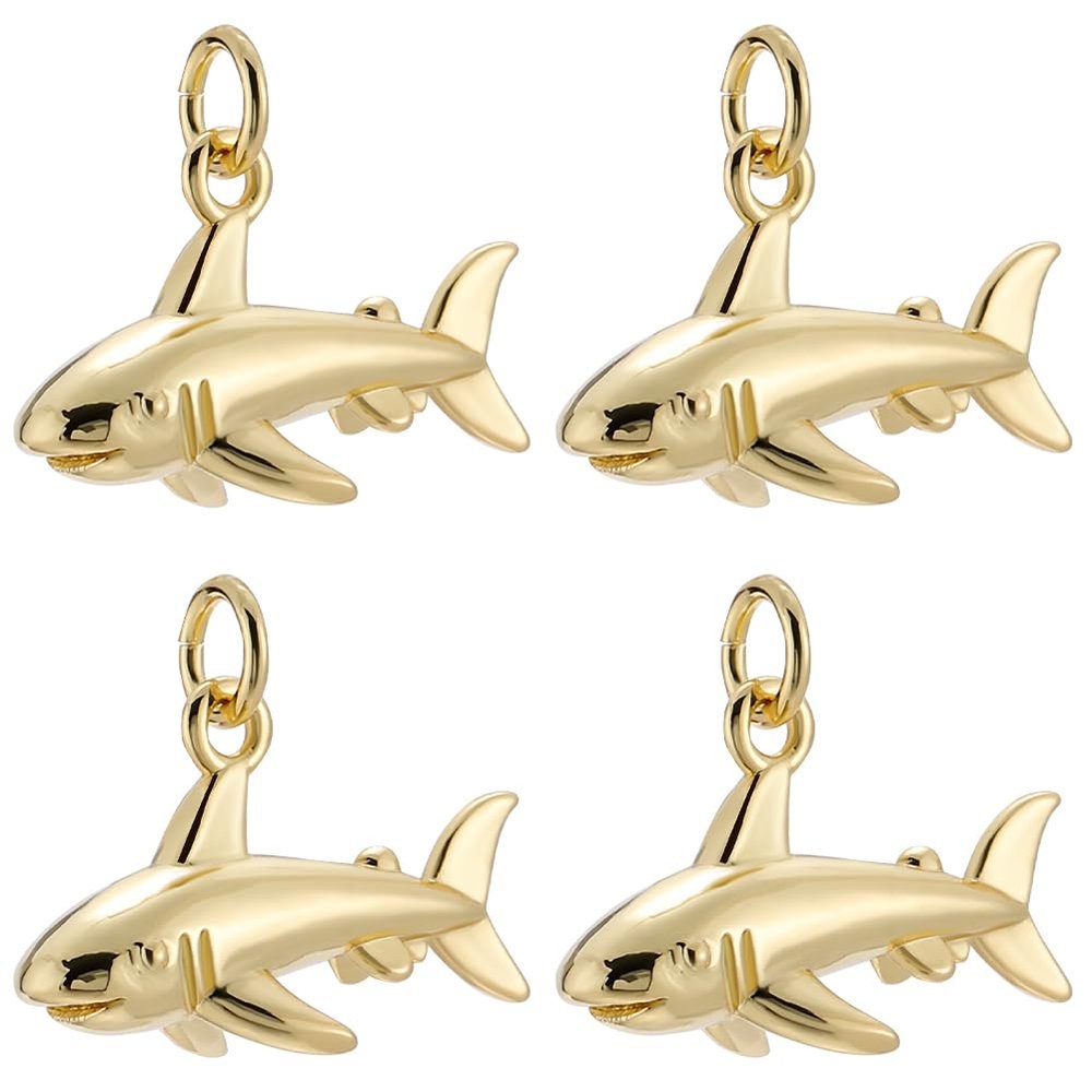 Beebeecraft 8 Gold-Plated Shark Charms with Jump Rings