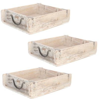 Novaliv 3-Piece Vintage Wooden Crate Set, White, 30 x 25 x 8 cm