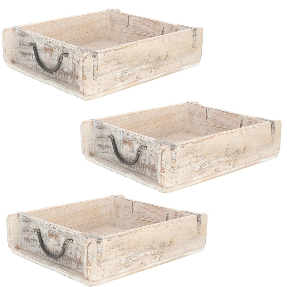 Novaliv 3-Piece Vintage Wooden Crate Set, White, 30 x 25 x 8 cm