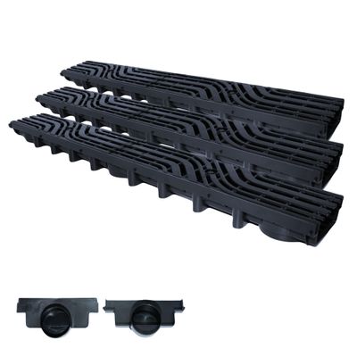 B125 Drainage Channel with Cast-Iron Grate, 12.5 Tons, 63/98/148 mm, Complete Set, Wave Pattern (3 m 63 mm + 2 End Walls) | 49.67/m