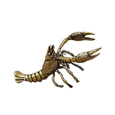 Small Charming Retro Brass Table Decor, Pure Copper Statue, 9.2 cm, Solid Brass Crayfish Figurine, Miniature Table Decor, Modern Aquarium Decoration Accessory
