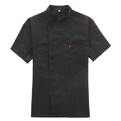 RUMAOZIA Short-Sleeve Chef Jacket for Men and Women, Black and White, Double-Breasted
