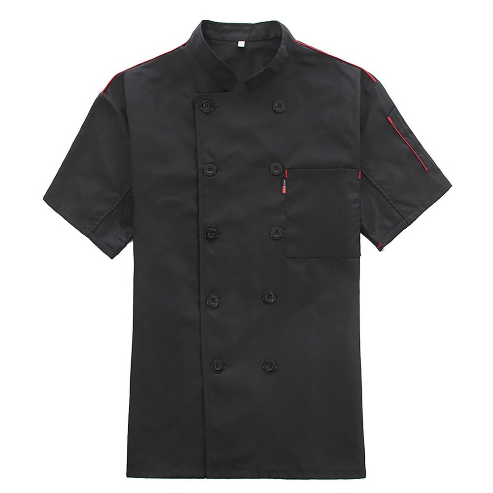 RUMAOZIA Short-Sleeve Chef Jacket for Men and Women, Black and White, Double-Breasted