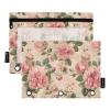 CHIFIGNO 3-Ring Pencil Pouches, Retro Pink Roses and Green Leaves, 2-Pack view 1