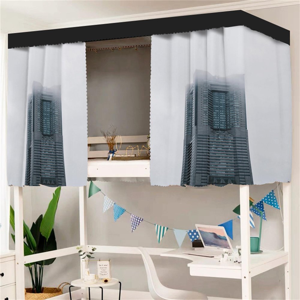 Treer 3D Bunk Bed Curtain, Blackout Bed Canopy, City Buildings, 1.5 x 2 m