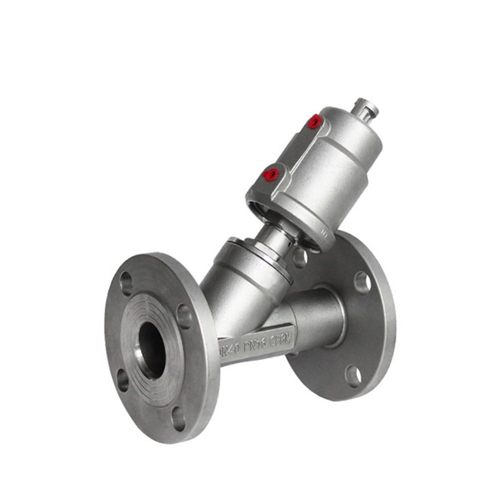 XEOWHUPG 3/4" 304 Stainless Steel Pneumatic Flanged Angle-Seat Valve, Double-Acting