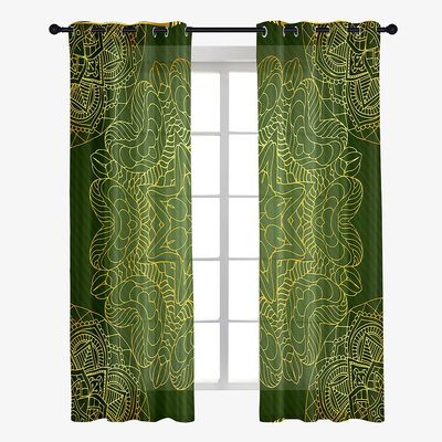 Odot Sheer Mandala Curtains with Metal Grommets, 2-Piece Set, Dark Green, 55 x 95 cm