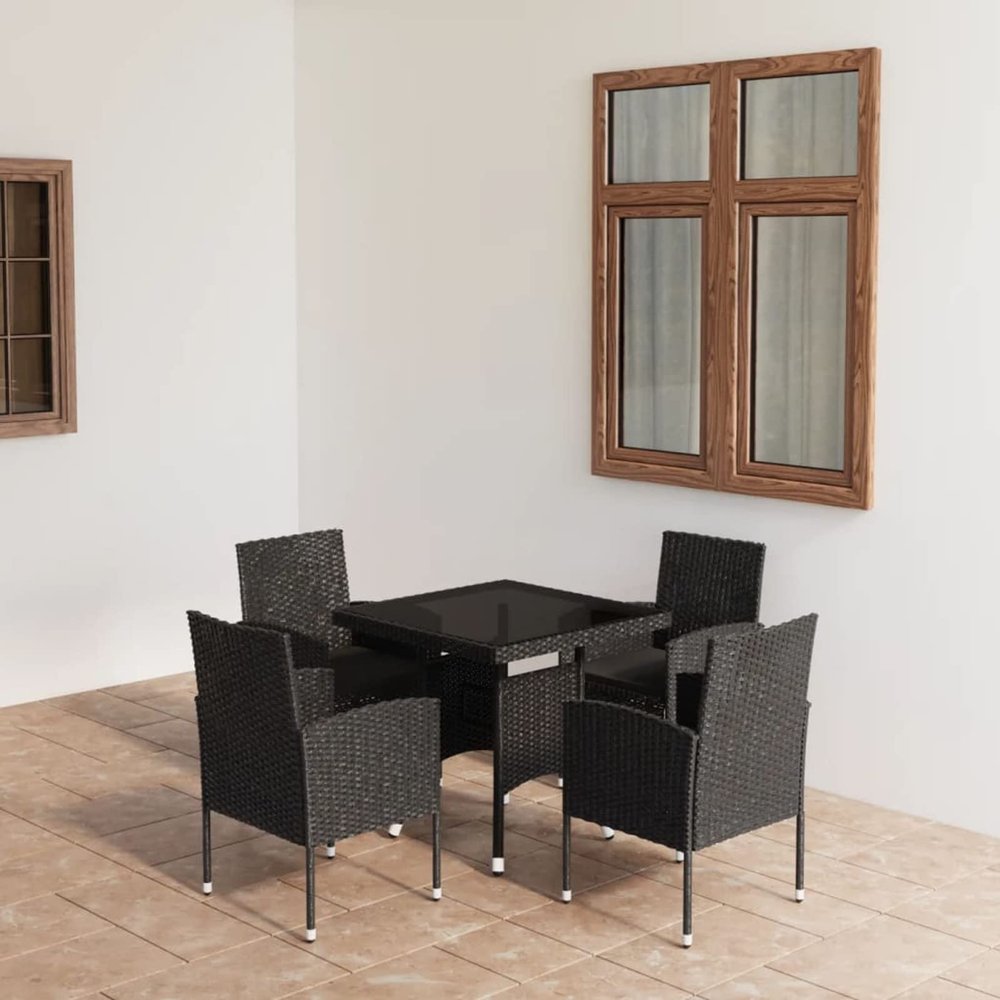 Chaduof 5-Piece Black Poly Rattan Patio Dining Set