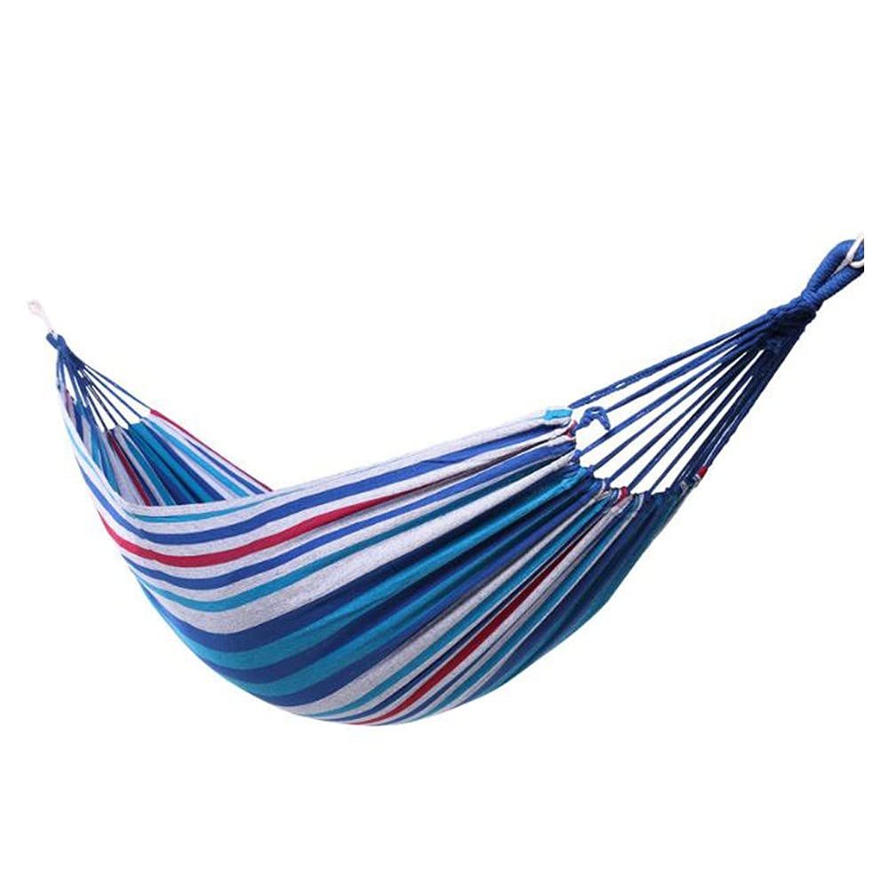 Portable Blue-White Striped Canvas Hammock for Indoor and Outdoor Use