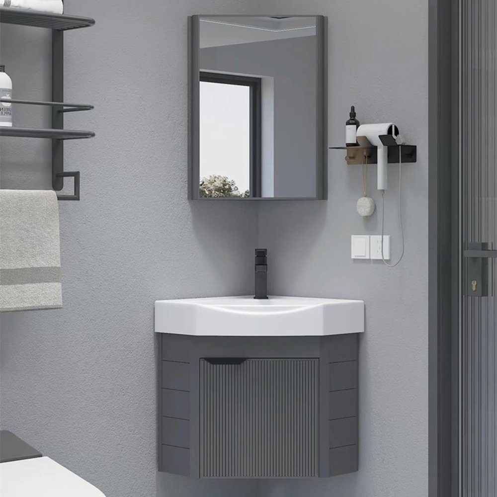 Wall-Mounted Corner Bathroom Sink with Cabinet and Mirror