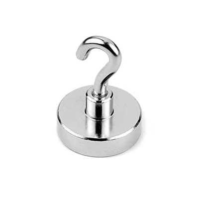 Very Strong Neodymium Magnet with Hook or Eyelet (Hook, 25 mm Diameter, 22 kg Pull Force)