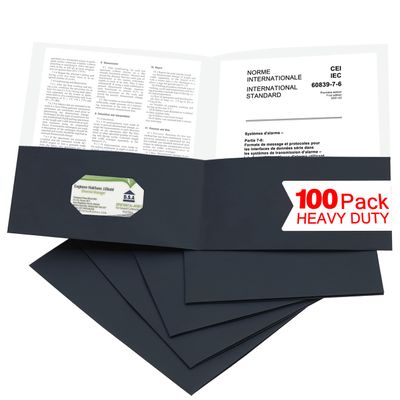 Zzrywuty Document Folders, 2 Pockets and Business Card Slot, Textured Paper, Letter Size, Holds 100 Sheets, Black, 100 Pack