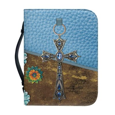 Talayituse Boho Mandala Cross-Print PU Leather Bible Cover with Handle, XL