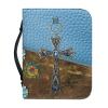 Talayituse Boho Mandala Cross-Print PU Leather Bible Cover with Handle, XL view 1