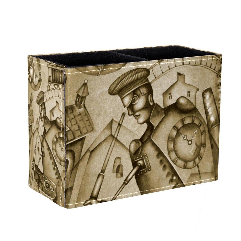 Eslifey Square Desk Pen Holder with Steampunk Man Portrait Illustration