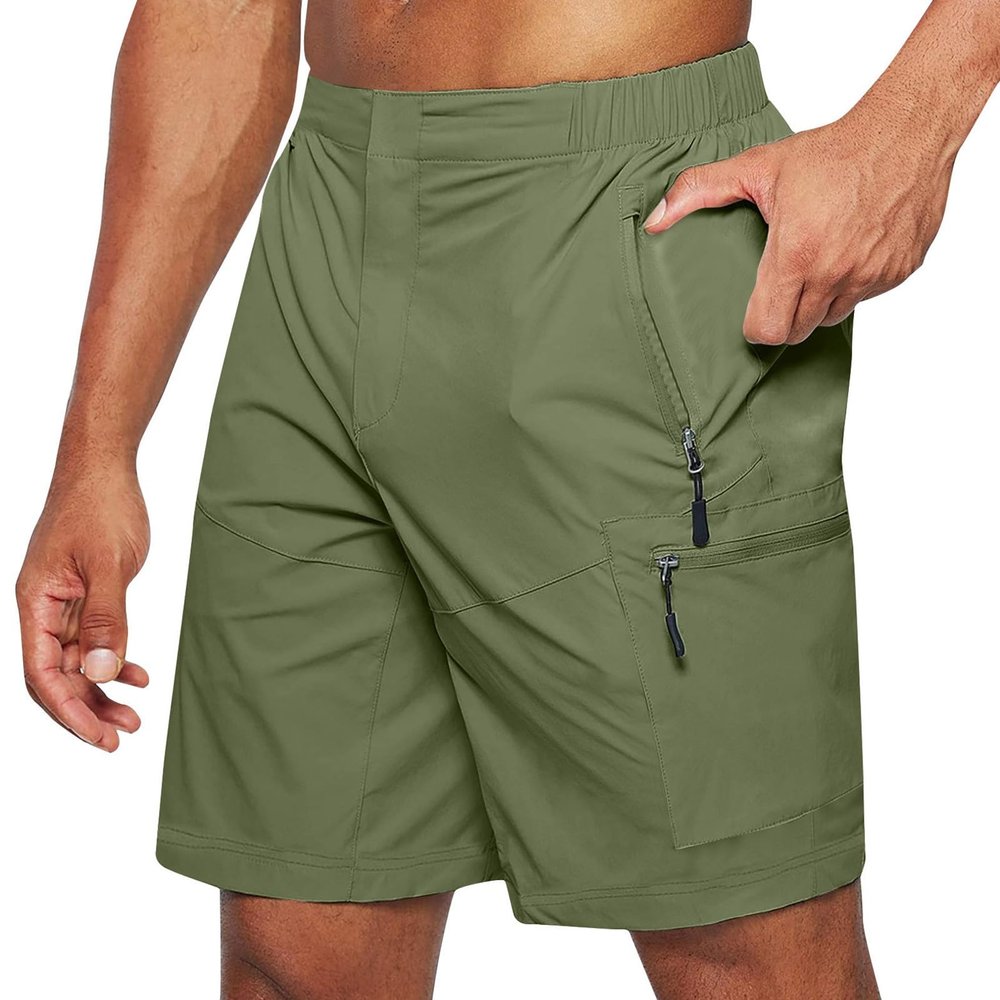 WAZHAKU Men's Short Cargo Bermuda Shorts with Elastic Waist, Drawstring and Pockets