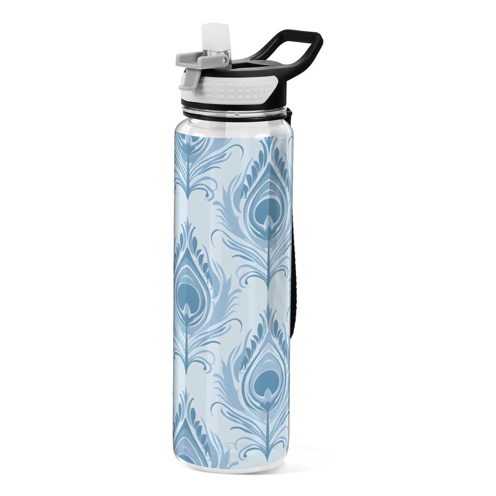 Mnsruu Water Bottle with Straw, Peacock Feathers, 1 L, Tritan BPA-Free Sports Bottle for Adults