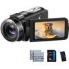 ORDRO Full HD 1080P 30MP Camcorder, 18x Digital Zoom, IR Night Vision, YouTube Video Camera with 3.0-inch 270° Rotating Screen, 16GB Card and 2 Batteries, Vlogging Camera (Black) view 1